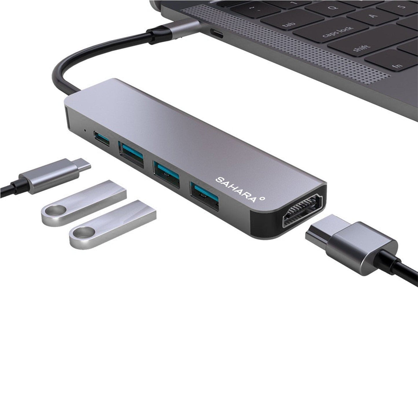 5-in-1 USB-C Hub Adapter – Sleek Aluminum Multiport Hub with HDMI, USB 3.0, and USB-C PD Charging – Compatible with PC and MAC