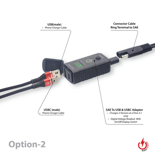 Bundle SAE USB USBC Adapter with 2' battery Power Cable Plus 40" & 24" and phone Cables