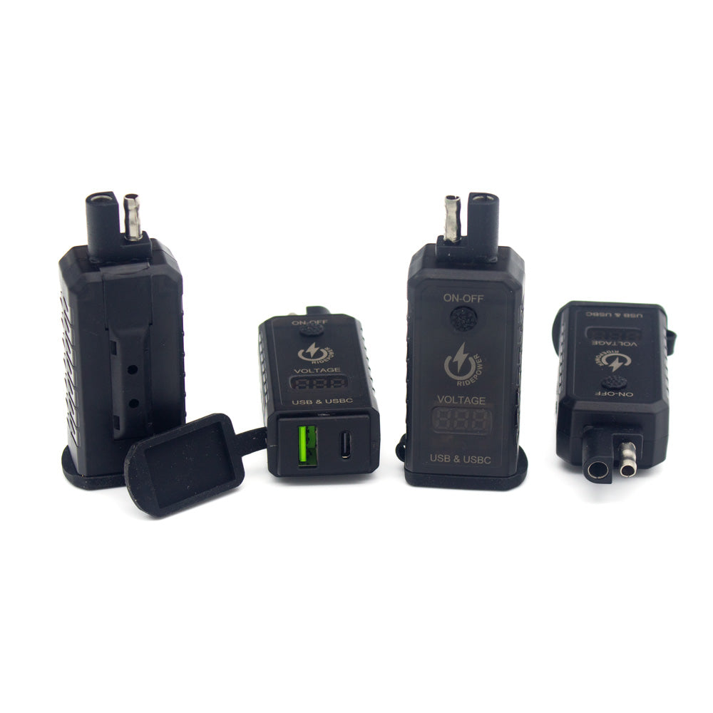 SAE to USBC & USB Adapters with Switched on off Digital Voltage Display