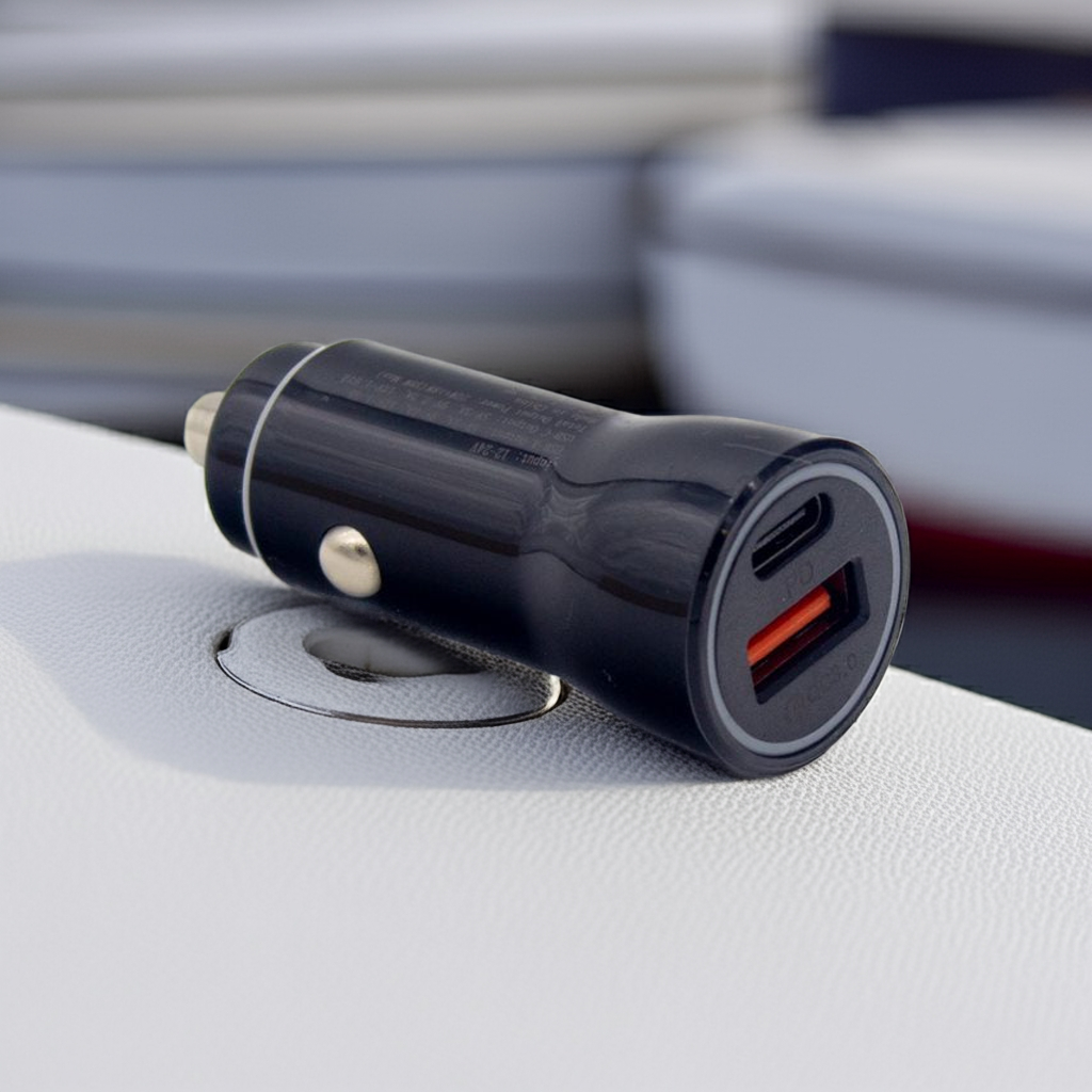 Power Adapter for lighter sockets + USB & USBC Ports and 15 Watt charging power