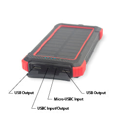 Portable Power Bank with Wireless Charging, 10K mAh, LED Light, Backup Solar Panel and 2 USB + 1 USBC Charging Ports