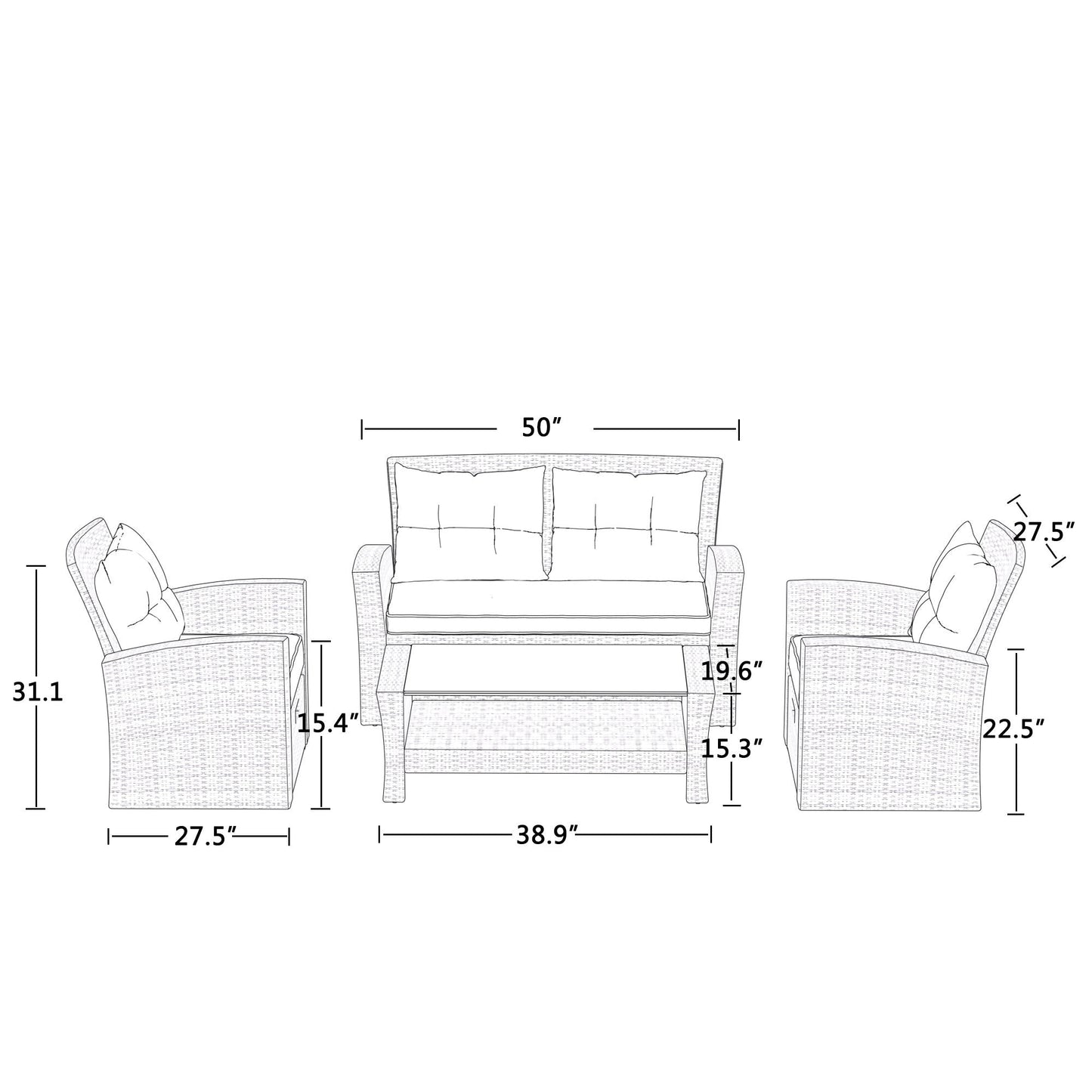 Set Of 4 Piece Outdoor Patio Furniture by Blak Hom