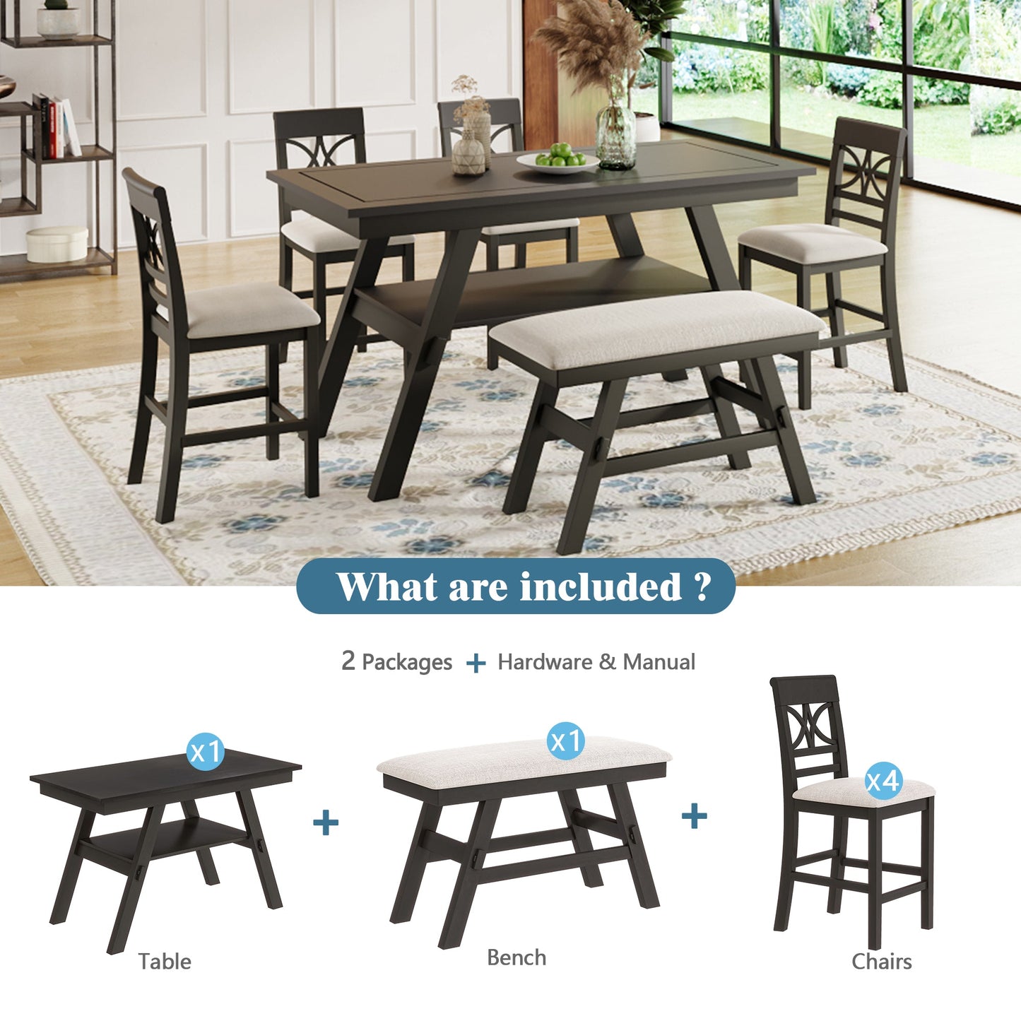 6-Piece Wood Counter Height Dining Table Set by Blak Hom