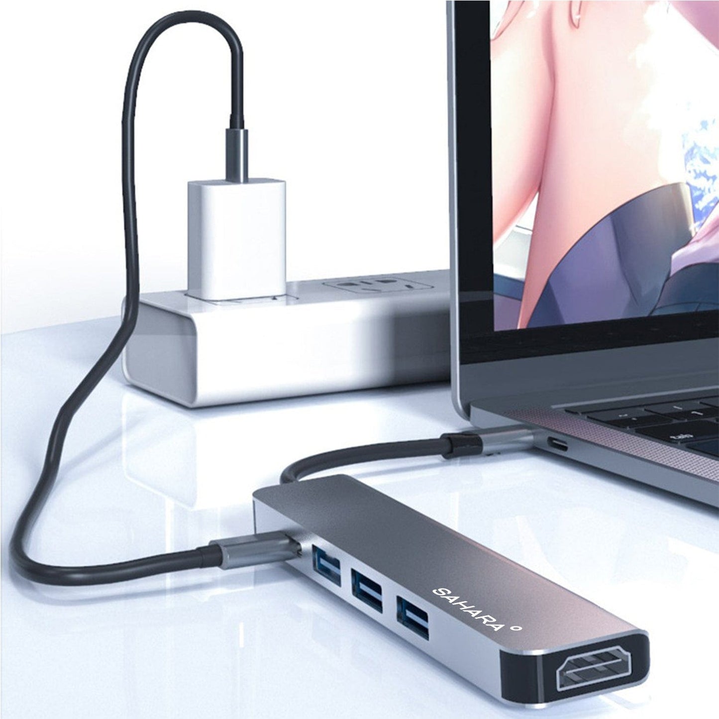 5-in-1 USB-C Hub Adapter – Sleek Aluminum Multiport Hub with HDMI, USB 3.0, and USB-C PD Charging – Compatible with PC and MAC