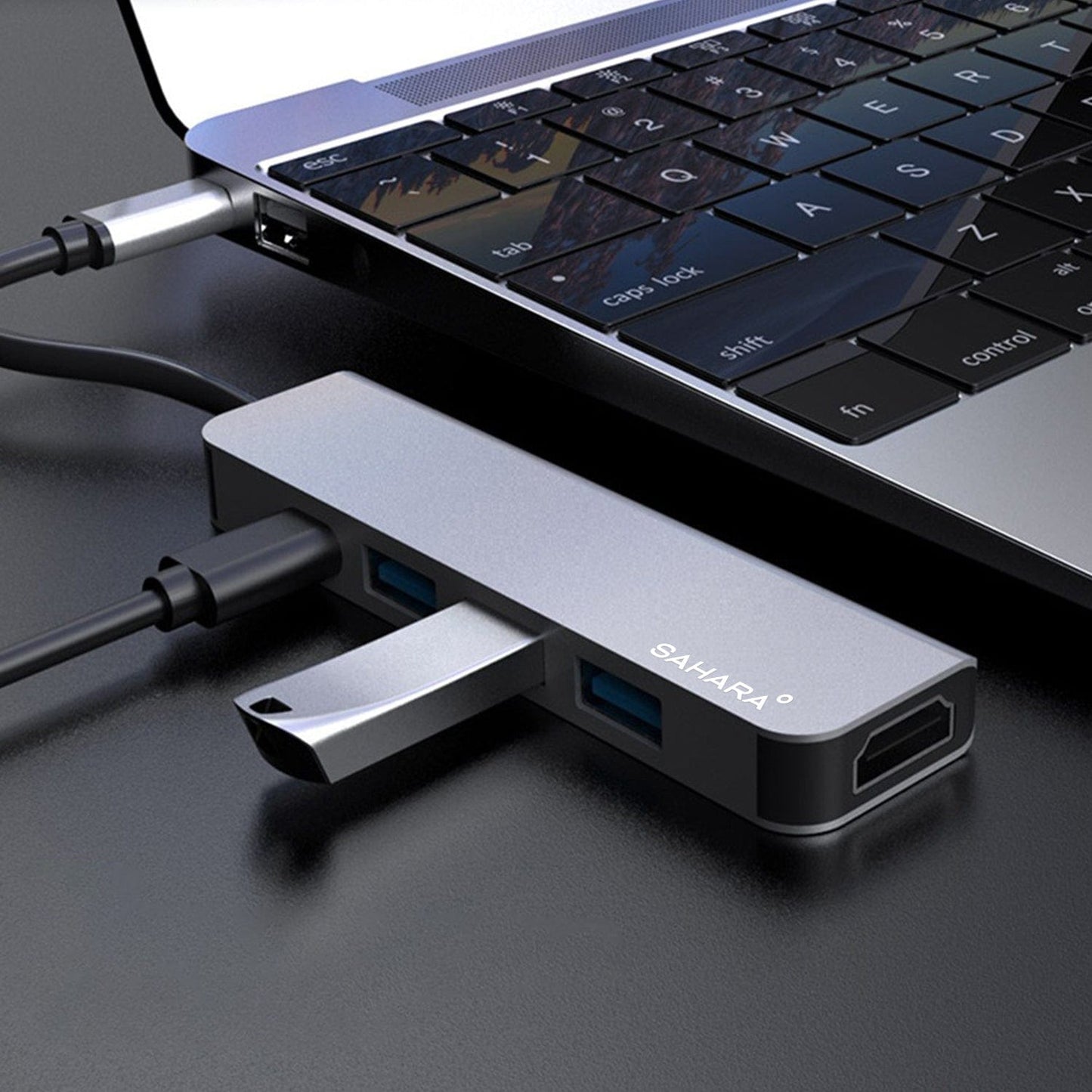 5-in-1 USB-C Hub Adapter – Sleek Aluminum Multiport Hub with HDMI, USB 3.0, and USB-C PD Charging – Compatible with PC and MAC