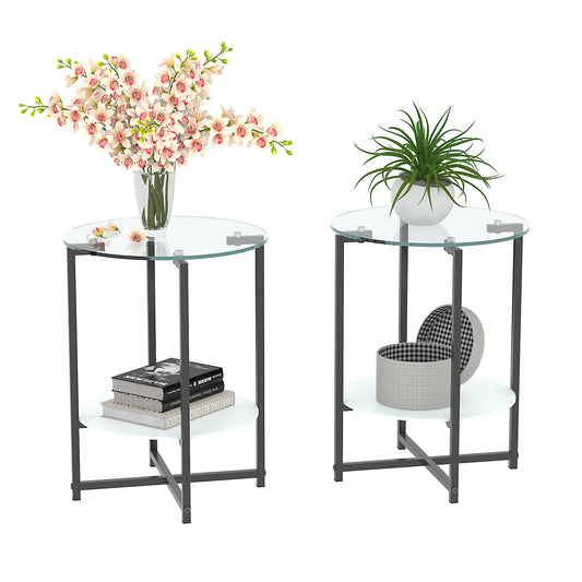 2-Piece Set Clear Tempered Glass Side Table. by Blak Hom