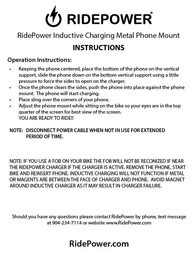 Metal Inductive Charging Phone Mount with a 2" handlebar adapter