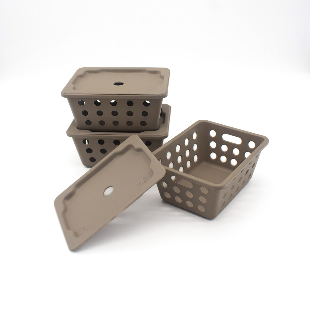 SMALL STORAGE BASKETS WITH LID 3 PIECE SETS 7 3/8” X 5 5/8” X 3 3/8” Coza