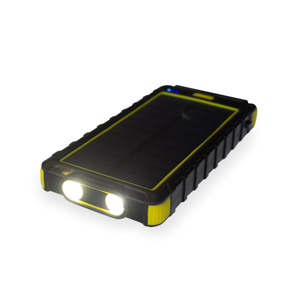 10,000 mAh Power Bank with LED Light, Solar Panel and 2 USB 2.1a Device Charging Ports
